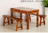 防腐木桌椅四人休闲户外家具组合实木碳化长桌长凳饭店餐桌椅餐厅