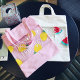 韩国新款小清新软妹透明水果字母帆布购物袋手提单肩包女士包包潮