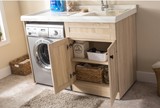 全橡木洗衣柜石英石台盆浴室柜组合带搓衣板阳台滚筒洗衣机柜