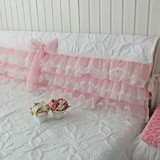 最新款韩国热销层层蕾丝纱白色绗缝棉层配粉色纱床头罩套巾可定做