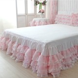 韩版公主床裙六层蕾丝纱纯棉定做白色粉色床罩床单特价定做包邮