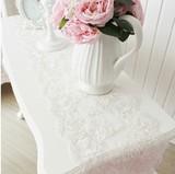 韩版奢华水晶吊坠蕾丝桌旗桌布 白色简约镂空精制家纺