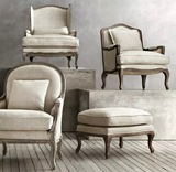 美式实木单人沙发椅法式新古典简约休闲椅欧式复古卧室客厅老虎椅