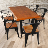 美式北欧复古实木铁艺餐桌椅组合长方形折叠酒吧咖啡厅桌椅办公桌