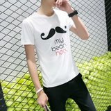夏季韩式纯白清新短袖t恤男可爱动物简约宽松流行图案青少年学生