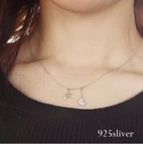 s925纯银项链 女 韩版时尚简约星星月亮钻石锁骨链 明星同款饰品