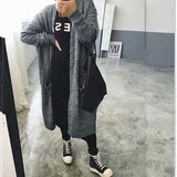 韩国慵懒宽松口袋显瘦粗线毛衣女开衫春装长款蝙蝠袖针织披肩外套