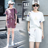 2016夏装新款韩版时尚圆领短袖短裤两件套休闲宽松跑步运动套装女