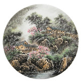 中国画山水圆形团扇扇面 纯手绘真迹山水小品画水墨画 未装裱无款