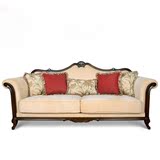 美式三人沙发新古典手工雕花实木布艺法式奢华客厅沙发欧式家具