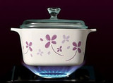 【包邮】美国康宁锅/3L方汤锅A-3-SHE紫色幸运草玻璃锅 炖锅餐具