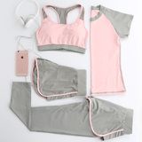 韩国瑜伽服套装 夏季健身服跑步防嗮袖 健身房运动裤假两件三件套