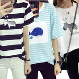 天天特价 条纹短袖可爱卡通斑马t恤女韩国初中学生女夏装上衣宽松