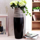 景德镇欧式创意陶瓷落地黑白大花瓶现代简约客厅仿真干花花瓶摆件