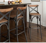 美式复古铁艺实木高脚椅复古酒吧椅咖啡厅餐厅椅子吧台前台椅吧凳