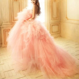 2016新款拖尾婚纱礼服公主蓬蓬裙韩式甜美齐地抹胸绑带粉红色高腰