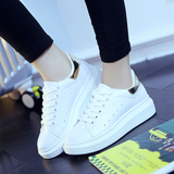 夏黑白色PU帆布鞋女低帮系带学生板鞋韩版大码休闲鞋防滑透气单鞋