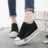 黑白色网布女鞋夏季休闲学生韩版厚底帆布鞋女内增高透气板鞋单鞋