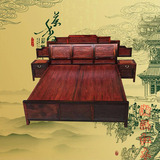 老挝大红酸枝红木家具双人床  交趾黄檀雕山水实木床    正品