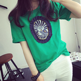 2016夏季韩版新款大码显瘦卡通打底衫潮 学生装百搭圆领短袖T恤女