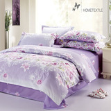 幸运家纺床上用品全棉斜纹印花床单三件套单人床学生床爱的花海紫