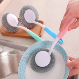 家居创意钢丝球清洁球可替换塑料带手柄长柄厨房必备神器清洁刷子