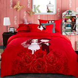 纯棉四件套加厚红色结婚礼新娘新郎玫瑰花床上用品全棉大版4件套