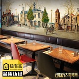 复古怀旧3D手绘欧式建筑壁纸咖啡厅休闲酒吧背景墙纸餐厅大型壁画