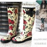 新款外贸时尚韩国女鞋个性骷髅头玫瑰花款雨鞋 雨靴 水鞋特价