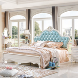 欧式真皮床 实木雕花公主床结婚床1.8米 法式双人床 奢华卧室家具