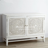 美式新古典家具定制 卧室纯实木电视柜雕花白色门厅玄关柜 N145