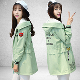 12-16岁女孩少女秋季韩版修身外套初中高中女学生秋装中长款风衣