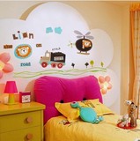 狮子世界飞机卡车儿童房卧室床头可爱卡通趣味温馨家居壁纸墙贴