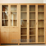 水曲柳实木五门书柜二门三门书柜组合置物柜全实木玻璃木门组合