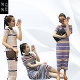 【天天特价】韩国东大门代购夏彩色条纹短袖两件套连衣裙长款修身