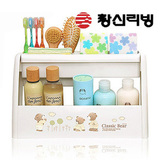 韩国进口卡通双层 浴室 化妆品 收纳架 卫浴收纳盒 整理盒置物架