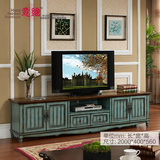 美式乡村电视柜地中海实木储物柜子2米长客厅简约欧式电视抽屉桌