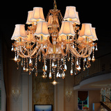 欧式K9水晶蜡烛玻璃管布艺灯罩琥珀金黄色单双层餐厅会所别墅吊灯