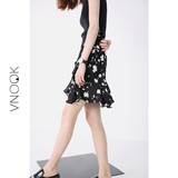 VNOOK2016夏季新品 不规则A字半身短裙 高腰系带荷叶边花裙 女