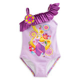 2-8岁 美国外贸原单女童连体泳衣女宝宝可爱长发公主泳装紫色花边