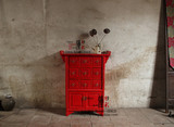 彩漆古典新中式做旧边柜实木中药柜茶叶柜收纳柜储物柜摆件玄关柜