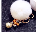 獭兔毛球挂件珍珠大兔毛球挂饰汽车钥匙扣创意可爱钥匙圈白色毛球