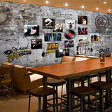 复古怀旧水泥墙大型壁画欧美明星唱片海报壁纸咖啡馆西餐厅墙纸