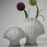 家居样板间软装饰品 北欧简约现代扁口白色贝壳陶瓷花瓶花器摆件
