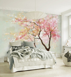 手绘水彩花卉墙纸 客厅电视背景墙壁纸 温馨美式欧式卧室墙布壁画