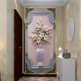 定制3D立体欧式浮雕花瓶高端墙布画壁纸壁布墙纸走廊客厅玄关画