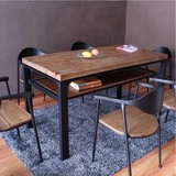 实木餐桌椅组合 美式乡村复古loft铁艺咖啡桌 原木做旧长方形桌
