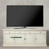 美式实木做旧电视柜 新古典地中海简约象牙白色影视墙储物电视柜