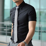 男士夏季韩版修身商务上班英伦风格衬衣结婚伴郎短袖免烫纯色衬衫