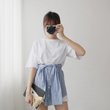 2016夏季韩版新款条纹系带清纯气质淑女t恤连衣裙显瘦显高群女